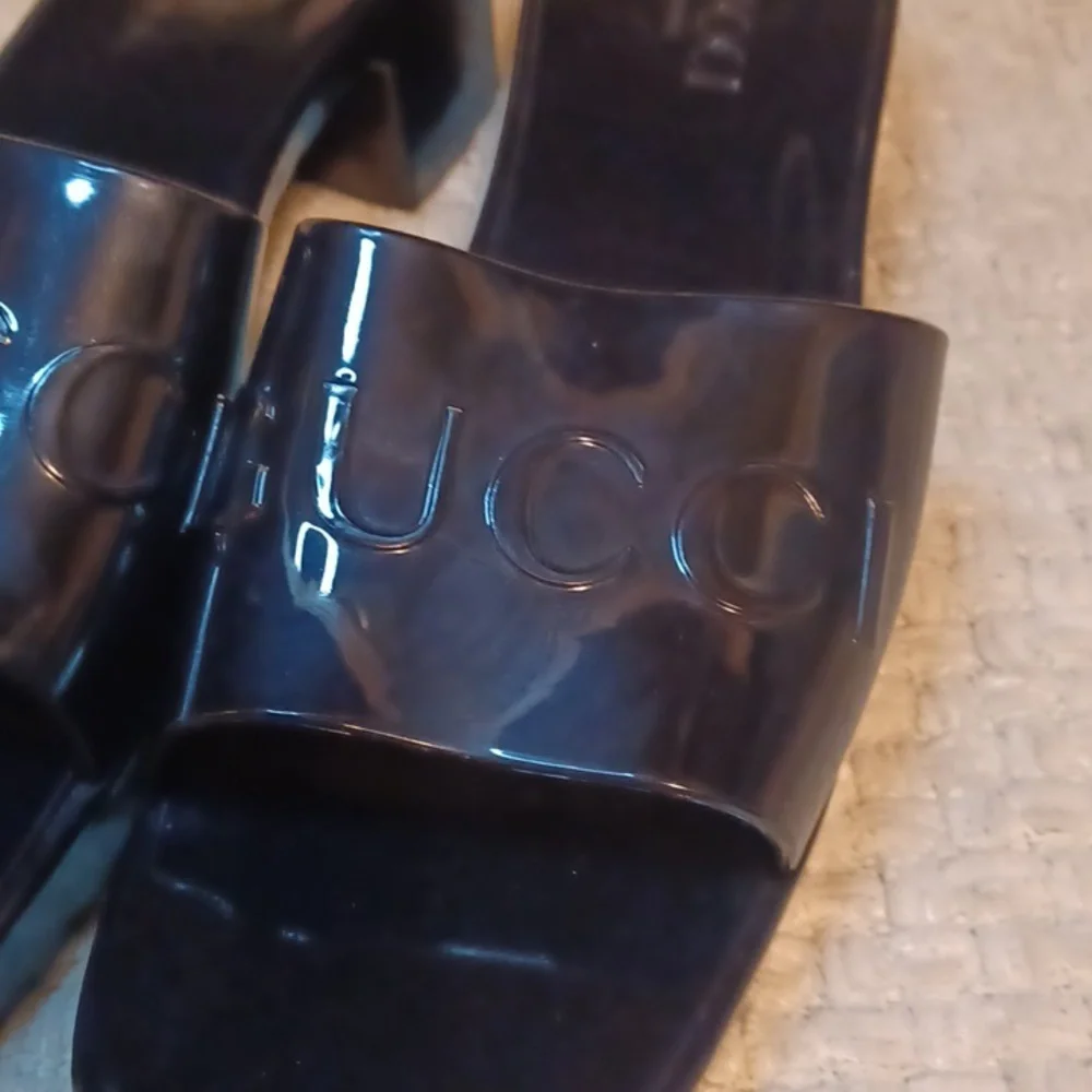 Gucci Black Patent Platform Slide Sandals